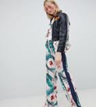 Asos Design Tall Trackpants In Tropical Print With Side Stripe - Multi