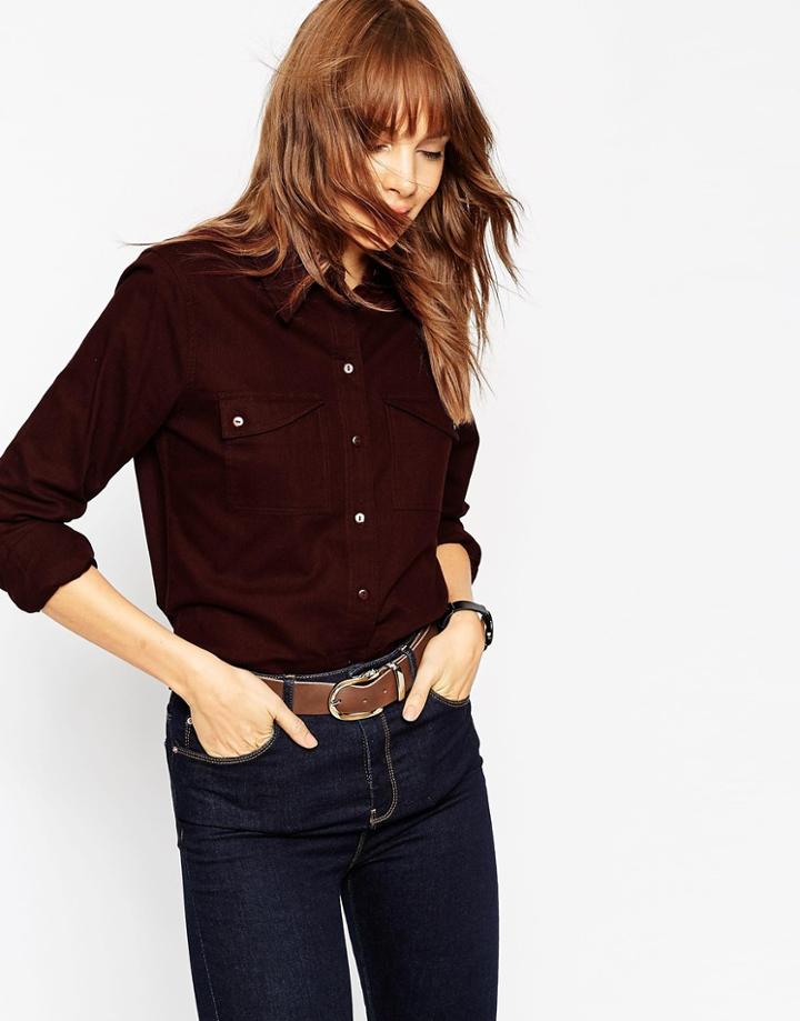 Asos Fitted Twill Shirt - Oxblood