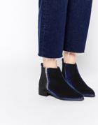 Asos Astronomical Pointed Velvet Ankle Boots - Navy Velvet