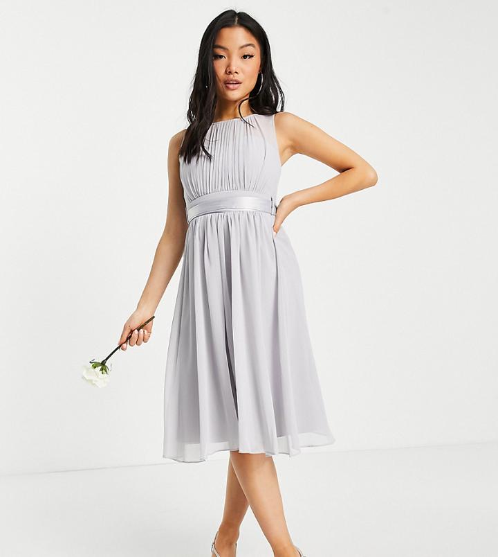 Little Mistress Petite Bridesmaid Skater Dress In Gray-grey