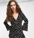 Topshop Bell Sleeve Jacquard Satin Heart Mini Dress In Black