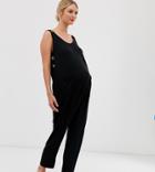 Asos Design Maternity Minimal Jumpsuit With Button Detail-black