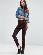 Asos Skinny Pants With Raw Edge Waistband And Stepped Hem - Purple