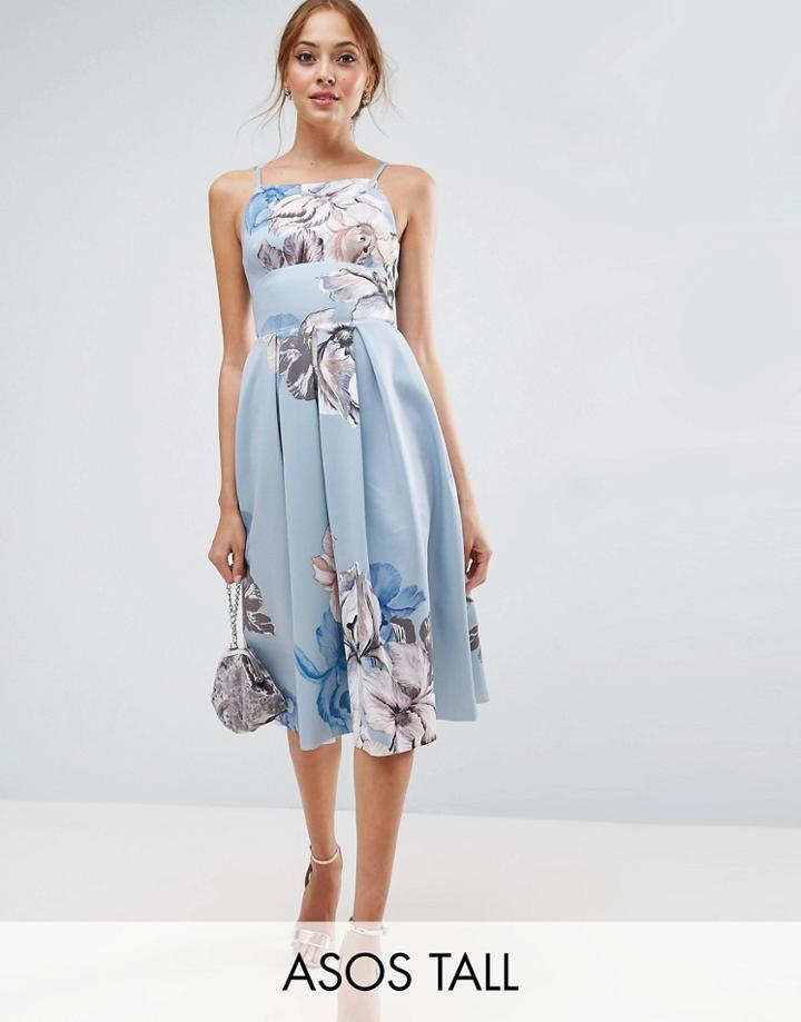 Asos Tall Strappy Pinny Border Floral Midi Debutante Dress - Multi