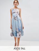 Asos Tall Strappy Pinny Border Floral Midi Debutante Dress - Multi