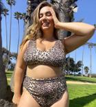 Asos Design Curve Mix And Match Ribbed High Waist Bikini Bottoms In Leopard Print-multi