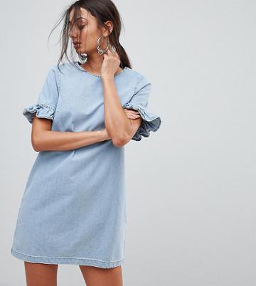 Chorus Tall Frill Sleeve Denim Mini Dress - Blue