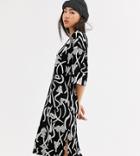 Monki Abstract Print Midi T-shirt Dress In Black And White