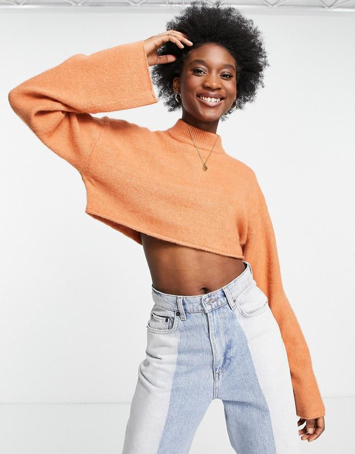 Monki High Neck Cropped Sweater In Rust-orange