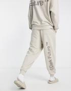 Asos Dark Future Relaxed Sweatpants With Multi Puff Prints And Woven Label In Neutral - Part Of A Set