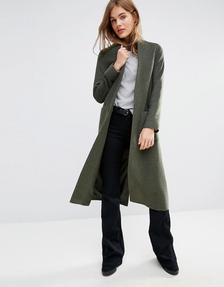 Helene Berman Duster Coat In Khaki Green - Green