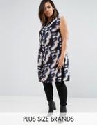 Koko Plus Longline Shirt In Wave Print - Black