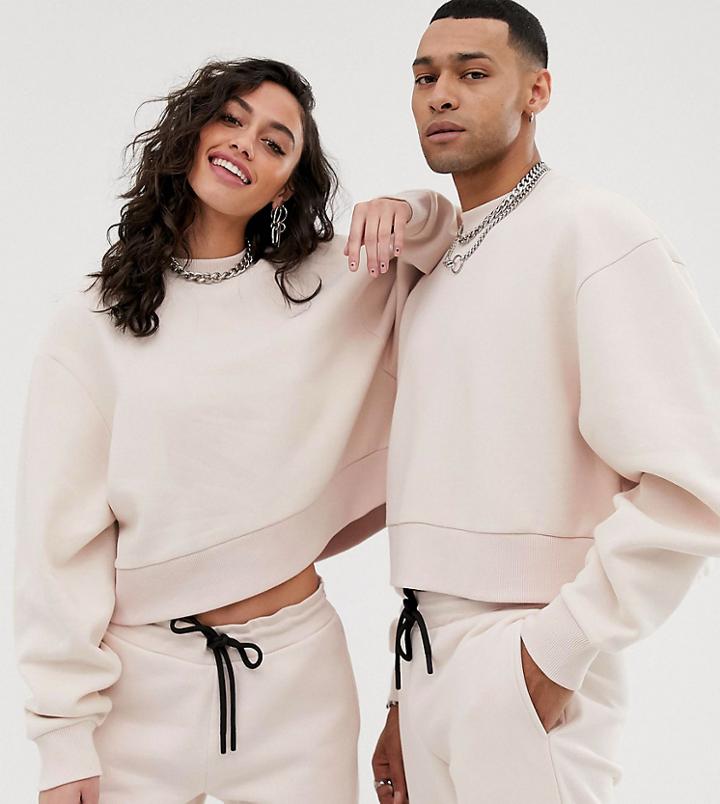 Collusion Unisex Cropped Sweatshirt In Ecru - White