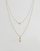 Asos Design Multirow Necklace With Ball And Teardrop Pendants In Gold - Gold