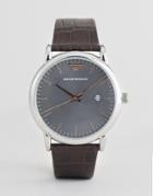 Emporio Armani Ar1996 Leather Watch With Gray Dial - Black