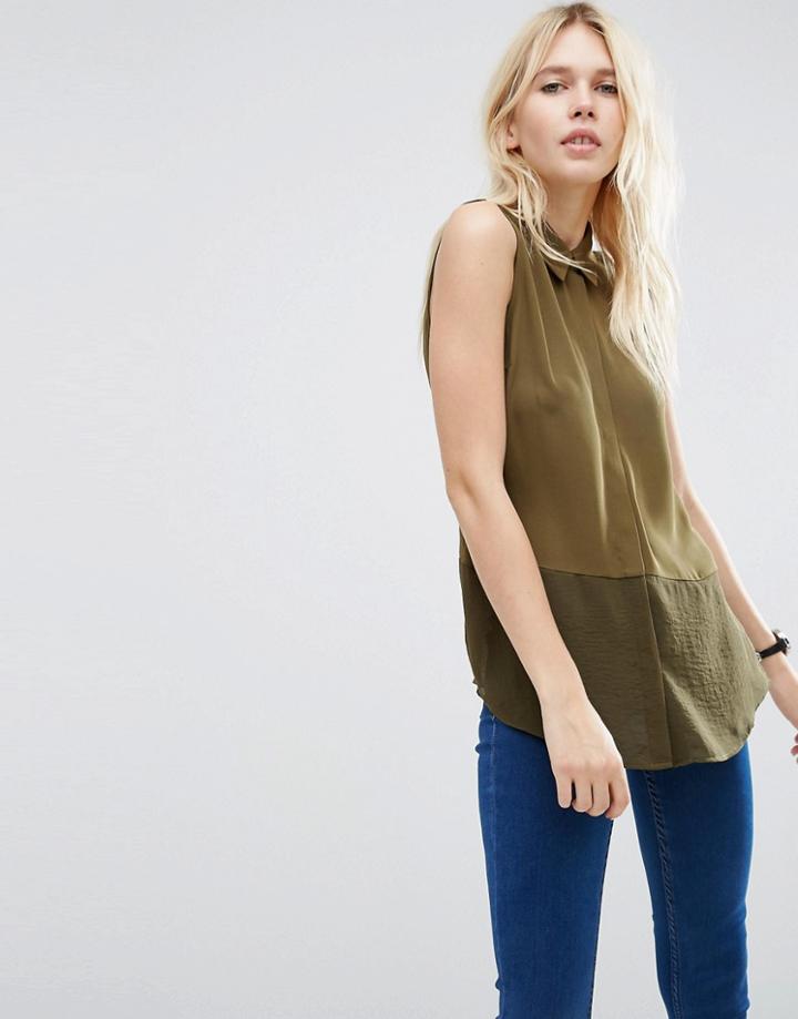 Asos Sleeveless Blouse With Sheer Hem - Green