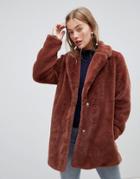 New Look Faux Fur Coat In Brown - Orange