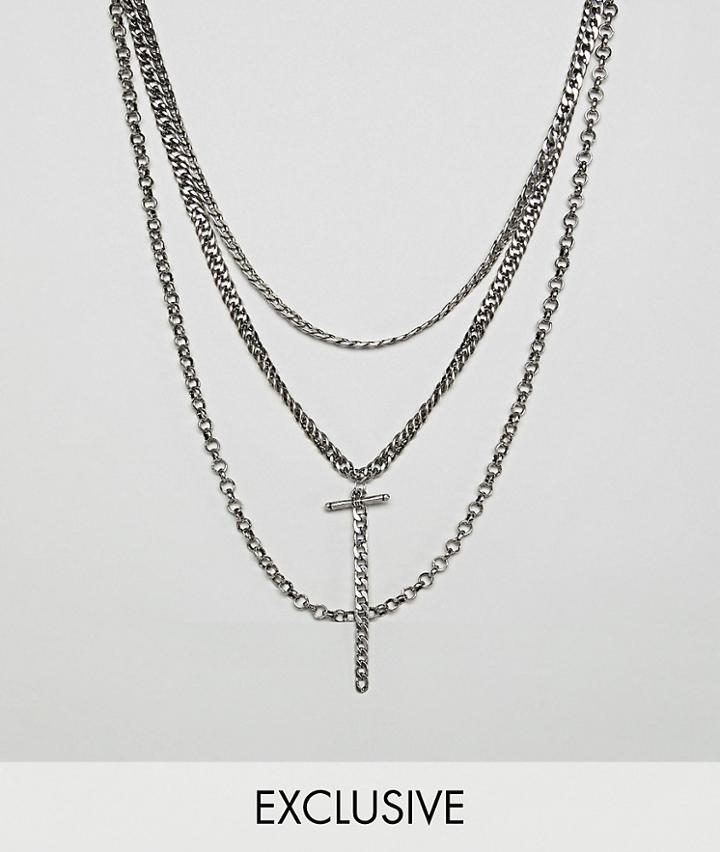Reclaimed Vintage Inspired Layered Necklaces In Burnished Silver Exclusive At Asos - Silver