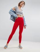 Asos Leggings With Deep Waistband - Red