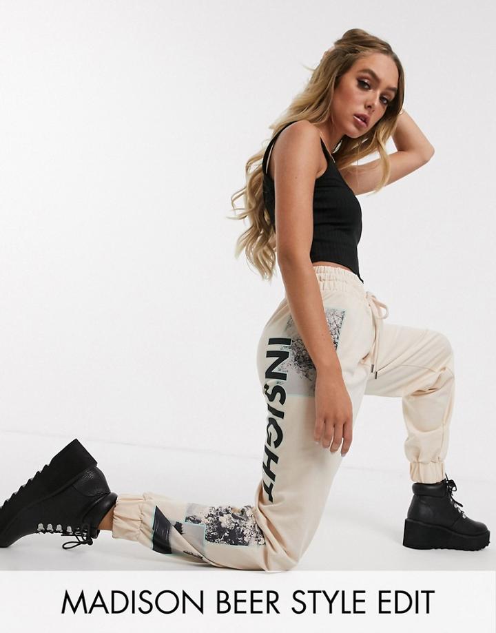Asos Design Oversized Jogger With Placement Print-beige