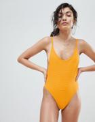 Twiin Alexa Textured High Leg Swimsuit-orange