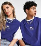 Collusion Unisex Oversized T-shirt With Print And Contrast Sleeves In Dark Blue