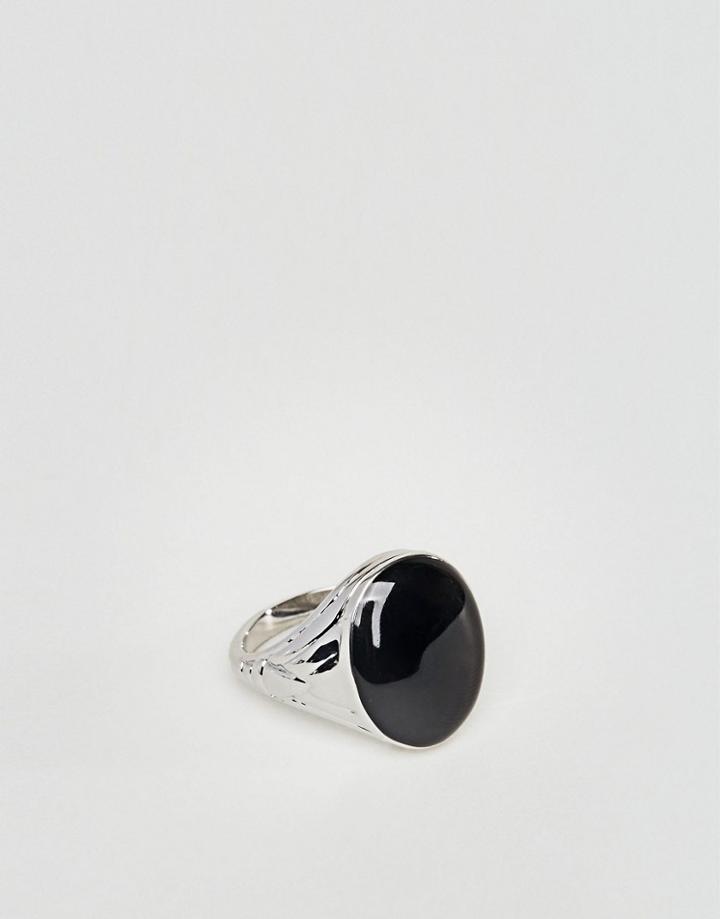 Asos Pinky Ring With Black Enamel - Silver