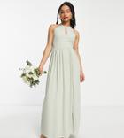 Tfnc Petite Bridesmaid Strappy Back Halter Neck Dress In Sage Green