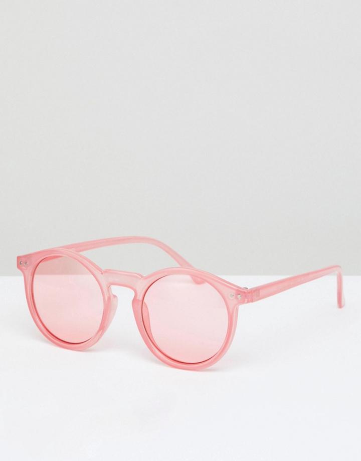 Asos Design Round Sunglasses In Crystal Pink With Pink Lens - Pink