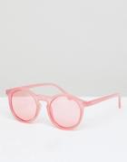 Asos Design Round Sunglasses In Crystal Pink With Pink Lens - Pink