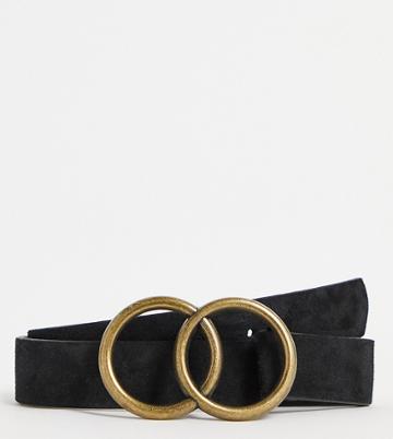 Asos Design Curve Suede Double Circle Waist And Hip Belt In Black