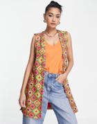 Never Fully Dressed Longline Sleeveless Blazer In Pink Geometric Print - Part Of A Set