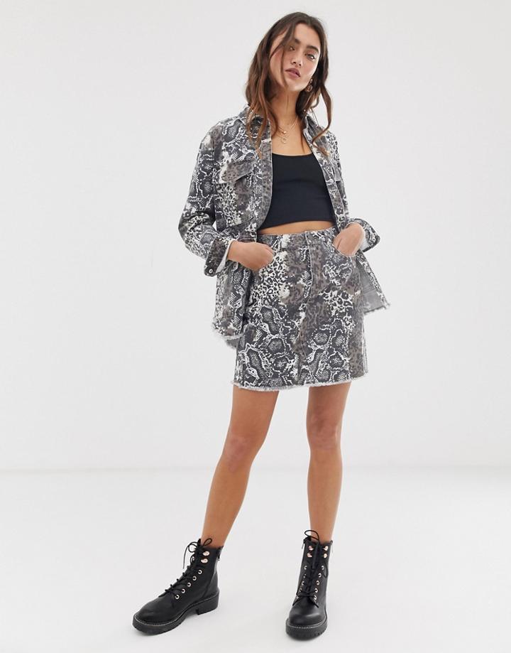 Only Snake Print Denim Skirt-multi