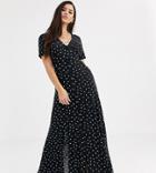 Asos Design Petite Exclusive Button Through Maxi Tea Dress With Splits In Mono Spot