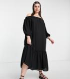 Asos Design Curve Off Shoulder Trapeze Maxi Dress With Peplum In Black