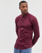 River Island Muscle Fit Poplin Shirt In Berry-red