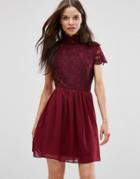 Daisy Street Skater Dress With Lace Top - Burgundy