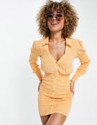 Asos Design Shirred Gathered Beach Mini Dress In Washed Coral-orange