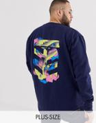 Le Breve Plus Stencil Back Print Longline Sweatshirt - Navy