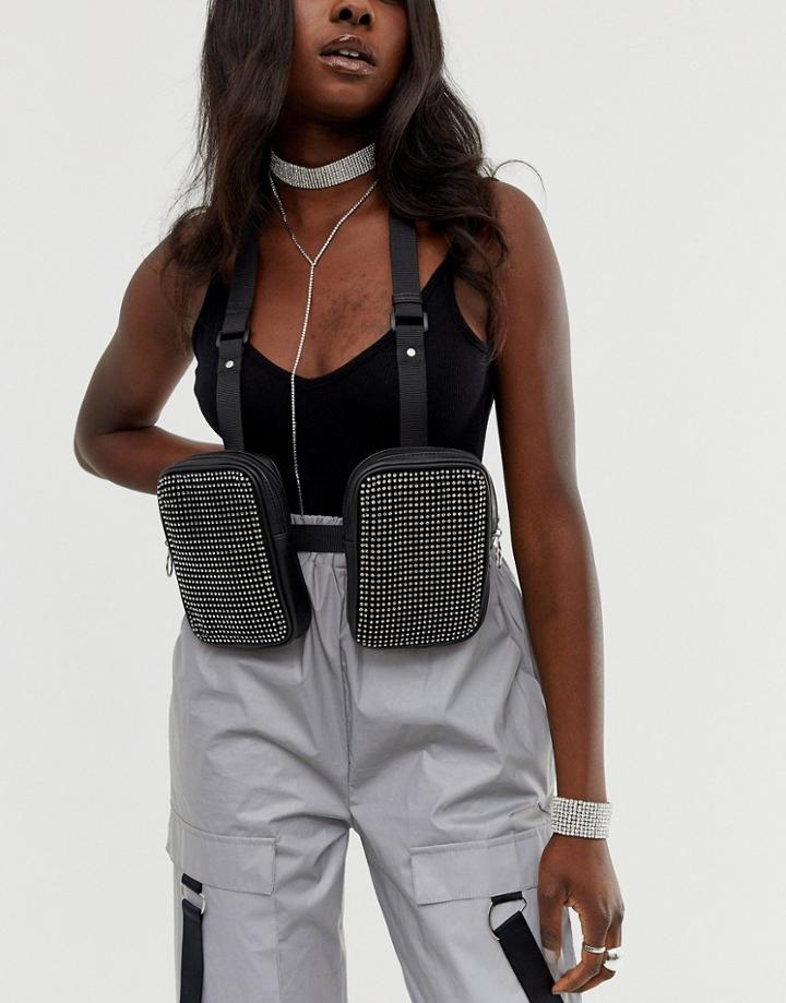 Asos Design Rhinestone Harness Bag-black