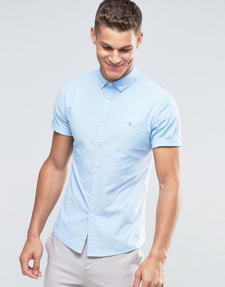 Asos Skinny Fit Oxford Shirt In Blue With Logo - Blue