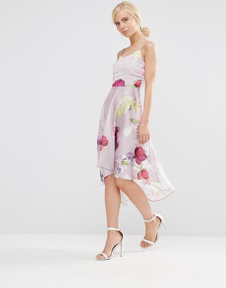 Hope And Ivy Cami Skater Dress In Floral Print - Pink