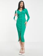 The Frolic Collar Detail Button Through Midi Dress In Green