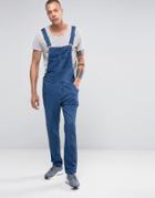 Asos Denim Overalls With Abrasions In Blue - Blue