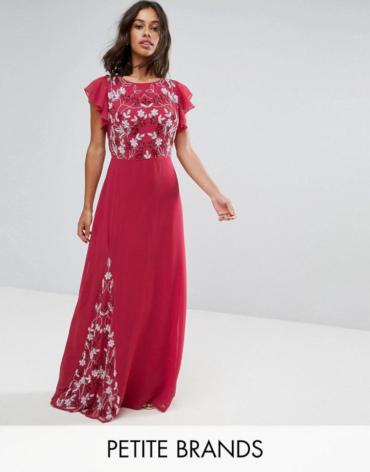 Maya Petite Embellished Maxi Dress With Fluted Sleeve - Red