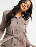 Asos Design Jersey Longline Sweatshirt-fabric Belted Shacket In Mocha-brown