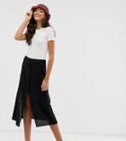 Brave Soul Tall Lyn Midi Skirt With Button Detail-black