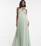 Asos Design Maternity Halterneck Pleat Skirt Ruched Bodice Maxi Dress