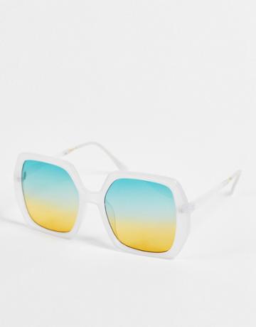 Asos Design 70s Sunglasses In White With Ocean Lens - White