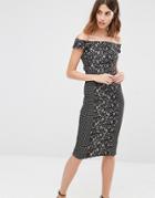 Warehouse Off The Shoulder Premium Lace Pencil Dress - Multi